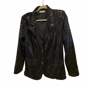 Anna-Kaci women's black sequin long-sleeve blazer jacket.  Medium